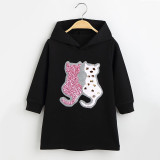Toddler Girls Cartoon Cat Long Sleve Sweater Dress