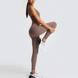 Women Seamless Sport U Shaped Neck Bra High Waist Close Fitting Yoga Leggings Sets