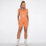 Women Ribbed V Neck Bra High Waist Running Shorts Gym Workout Yoga Sets