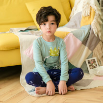 Kids Boy Print Crown Dinosaur Pajamas Sleepwear Set Long-sleeve Cotton Pjs