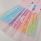 Toddler Girls Rainbow Unicorn Mesh Casual Dress