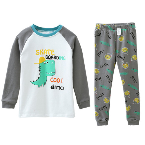 Kids Boy Print Hat Dinosaur Pajamas Sleepwear Set Long-sleeve Cotton Pjs