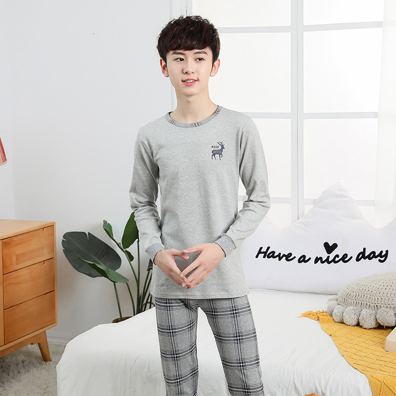 Kids Boy Prints Lattice Deer Pajamas Sleepwear Set Long-sleeve Cotton Pjs