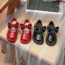 Toddler Girl Crystal Diamond Bowknot PU Leather Flat Dress Shoes