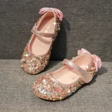 Kid Girl Pure Color Sequins Glitter Bowknot Princess Dress Shoes
