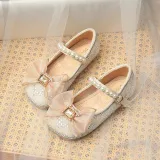 Toddler Girl Pearl Crystal Diamond Lace Bowknot PU Leather Flat Dress Shoes