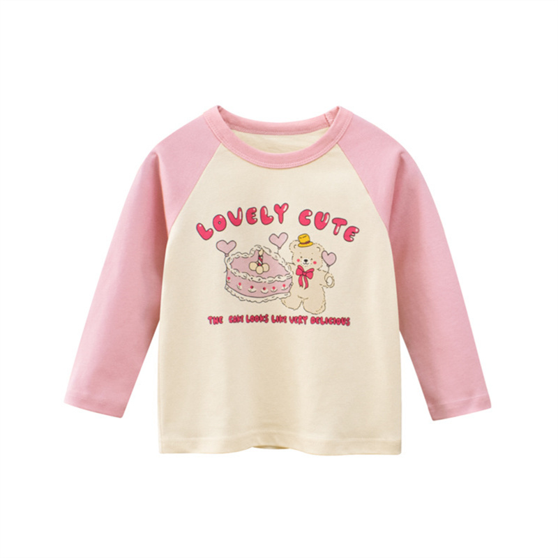 Girls Bear & Cake Pattern Shirts Cartoon Long Sleeves Tee Tops