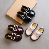 Toddler Girl Pearl Bowknot PU Leather Flat Dress Shoes