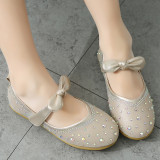 Toddler Girl Crystal Diamonds Bowknot Flat Dress Shoes