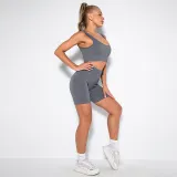 Women Ribbed Sport Bra High Waist Running Shorts Gym Workout Yoga Sets