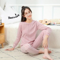 Toddler Kids Girl Pure Color Stripe Pajamas Sleepwear Set Long-sleeve Cotton Pjs