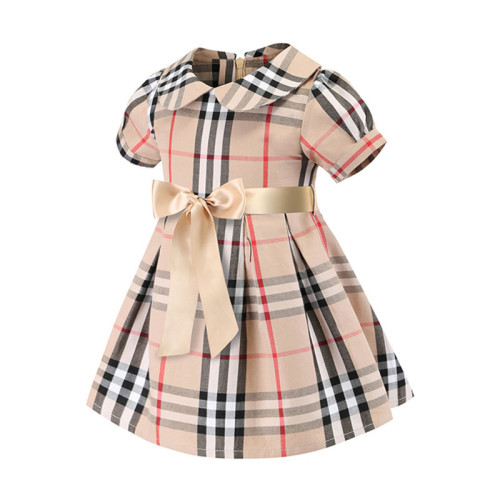 Toddler Girls Pliad Bow Tie Doll Collar Dress