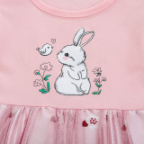 Toddler Girls Rabbit Pattern Flying Sleeves Mesh Dress