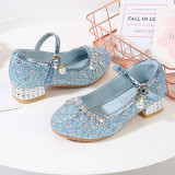 Kid Girls Sequin Glitter Pearl Crystal Heels Pumps Dress Shoes