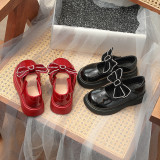 Toddler Girl Crystal Diamond Bowknot PU Leather Flat Dress Shoes