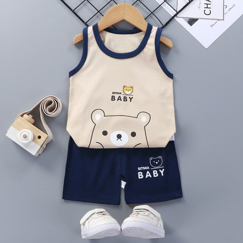 Toddler Kids Boy Cute Bear Summer Vest Tops and Short Pant Sleepwear Set Cotton Pjs