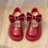 Toddler Girl Crystal Diamond Bowknot PU Leather Flat Dress Shoes