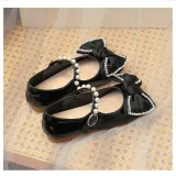 Toddler Girl Pearl Crystal Diamond Bowknot PU Leather Flat Dress Shoes