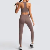 Women Seamless Sport U Shaped Neck Bra High Waist Close Fitting Yoga Leggings Sets