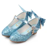 Kid Girls Sequins Glitter Diamonds Butterfly Heels Pumps Dress Shoes
