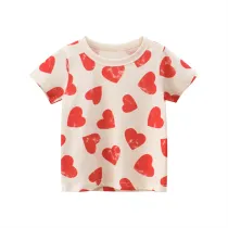 Girls Red Heart Pattern Shirts Cartoon Tops