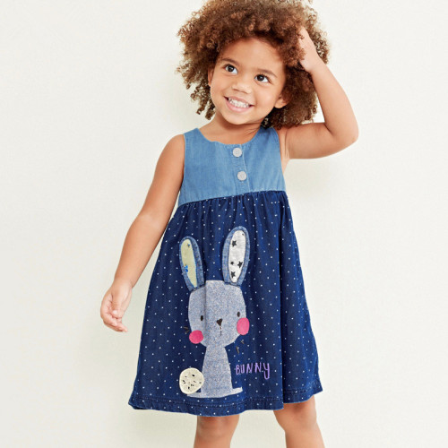 Toddler Girls Rabbit Pattern Sleeveless Casual Denim Dress