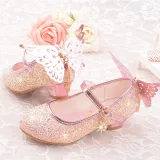 Kid Girls Sequins Glitter Diamonds Butterfly Heels Pumps Dress Shoes