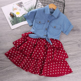 Toddler Girls  2PCS Polka Dots Denim Coat Sling Dress Set