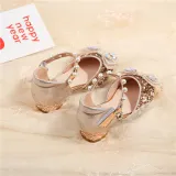 Kid Girls Sequins Bowknot Pearl High-heeled Pump Princess Dress Shoes