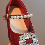 Toddler Girl Pearl Crystal Diamonds Rhinestone Flat Dress Shoes