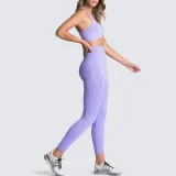 Women Seamless Sport U Shaped Neck Bra High Waist Close Fitting Yoga Leggings Sets