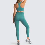 Women Seamless Sport U Shaped Neck Bra High Waist Close Fitting Yoga Leggings Sets
