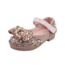 Toddler Girl Color Diamonds Pearl Bowknot Flat Dress Shoes