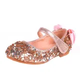 Kid Girl Pure Color Sequins Glitter Bowknot Princess Dress Shoes