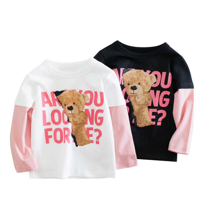Girls Bear Pattern Printing Shirts Cartoon Blouse Long Sleeves Tops