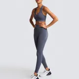 Women Seamless Sport U Shaped Neck Bra High Waist Close Fitting Yoga Leggings Sets