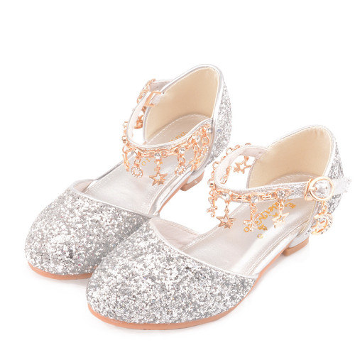 Kid Girls Sequins Diamonds Stars Heels Pumps Dress Shoes