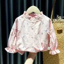 Girls Cute Dandelion Pattern Lace Collar Blouse Cartoon T-shirt Tops