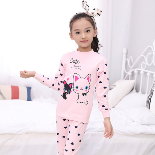 Toddler Kids Girl Love Cat Pajamas Sleepwear Set Long-sleeve Cotton Pjs