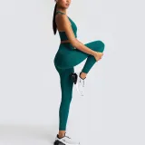 Women Seamless Sport U Shaped Neck Bra High Waist Close Fitting Yoga Leggings Sets