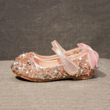 Kid Girl Pure Color Sequins Glitter Bowknot Princess Dress Shoes