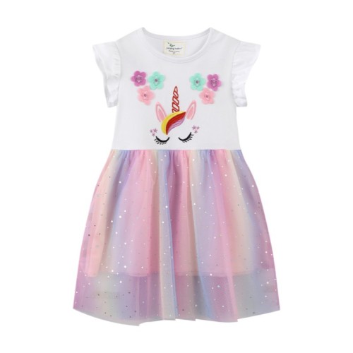 Toddler Girls Rainbow Unicorn Gradient Mesh Casual Dress