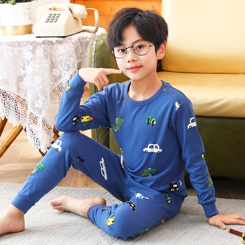 Kids Boy Print Dinosaur Car Pajamas Sleepwear Set Long-sleeve Cotton Pjs