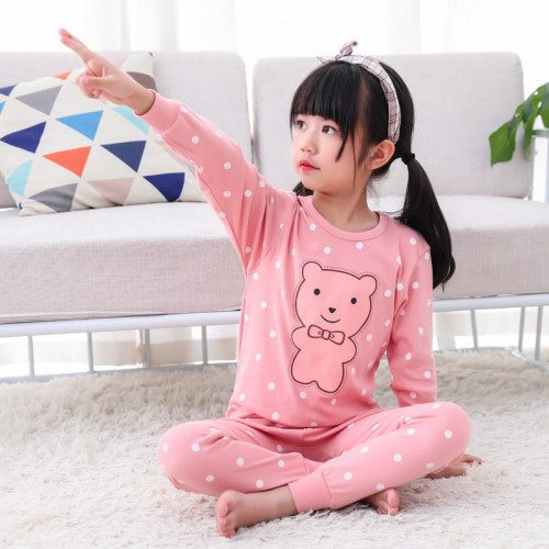Toddler Kids Girl Dot Teddy Bear Pajamas Sleepwear Set Long-sleeve Cotton Pjs