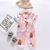 Toddler Kids Girl Prints Hula Hoop Bear Summer Short Pajamas Rayon Silk Sleepwear Sets