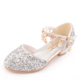 Kid Girls Sequins Diamonds Stars Heels Pumps Dress Shoes