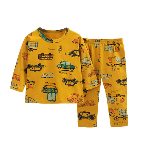 Kids Print Cars Pajamas Sleepwear Set Long-sleeve Cotton Pjs