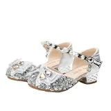 Kid Girls Sequins Bowknot Pearl High-heeled Pump Princess Dress Shoes
