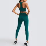 Women Seamless Sport U Shaped Neck Bra High Waist Close Fitting Yoga Leggings Sets