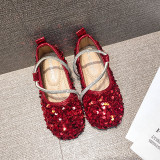 Toddler Girl Pure Color Sequins Crystal Flat Dress Shoes